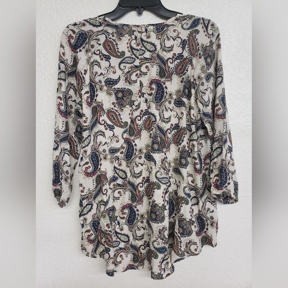 Black Rainn Paseley Blouse with Lace Up Tie and V panel on the back Size S - Picture 5 of 8